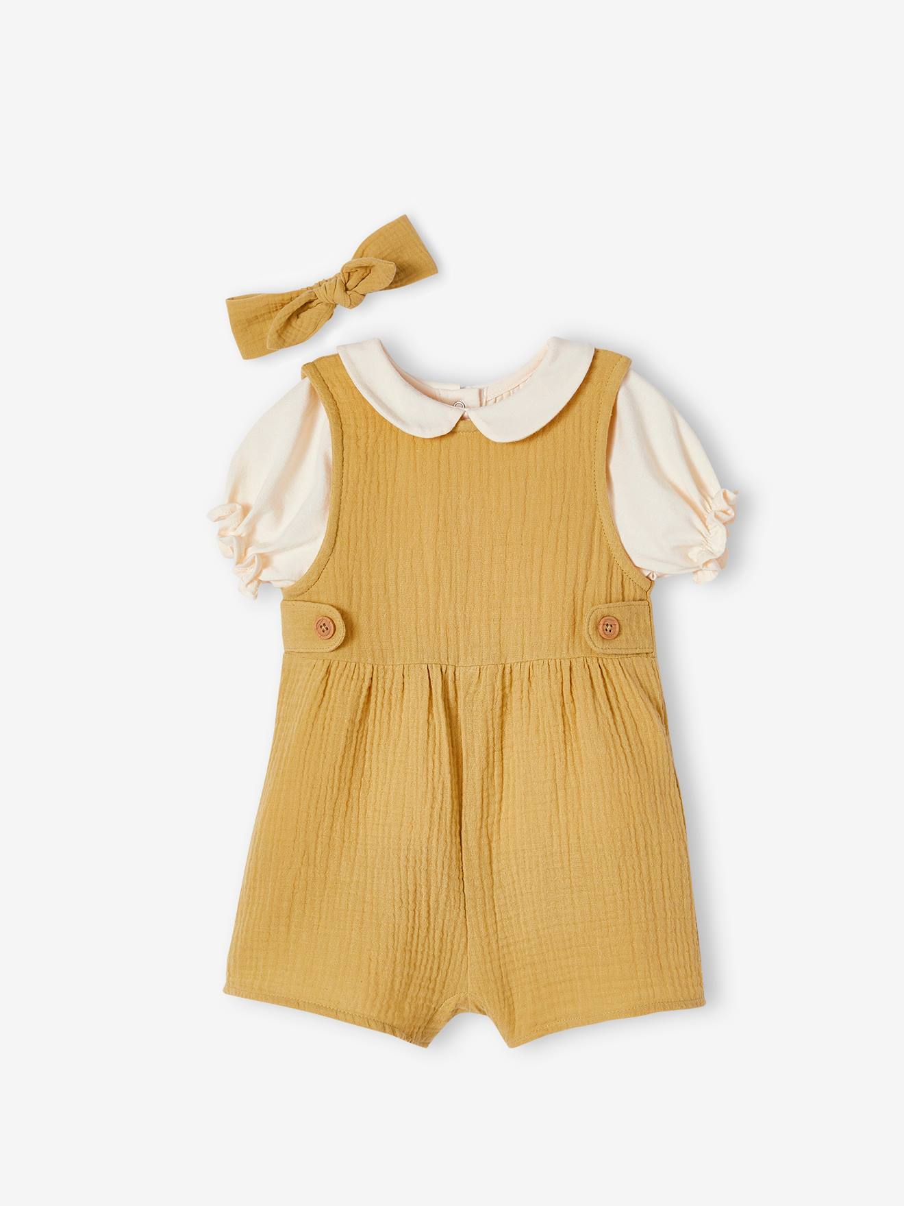 Ensemble 3 pièces bébé T-shirt, combinaison et bandeau personnalisable vieux rose
