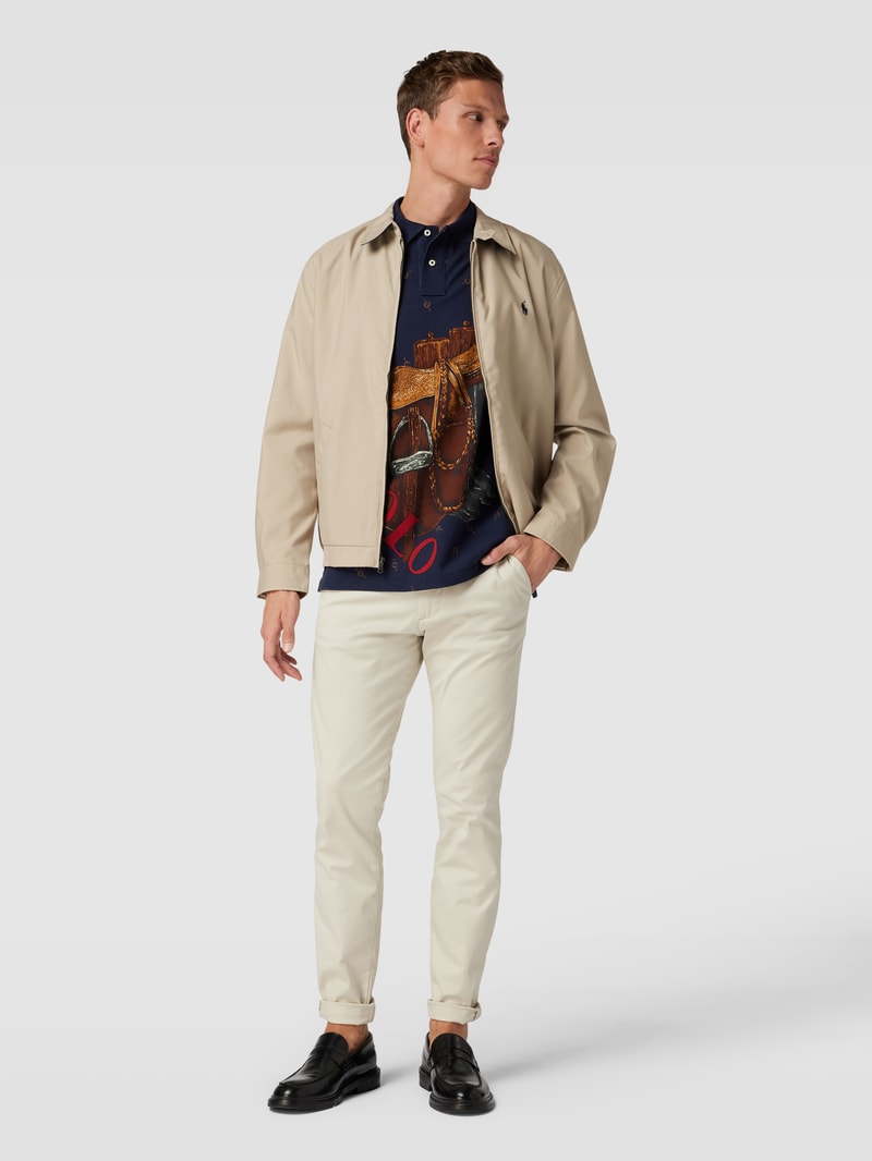 Poloshirt mit Motiv-Print in dunkelblau