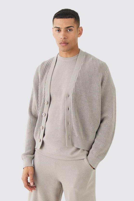 Kastiger gerippter Strick-Cardigan