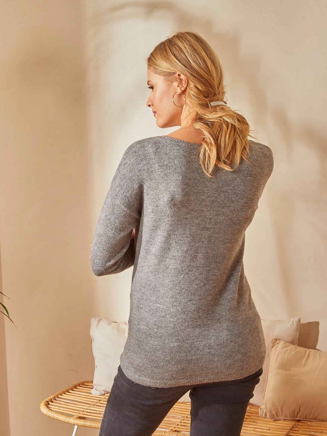 Pull devant/dos grossesse et allaitement gris