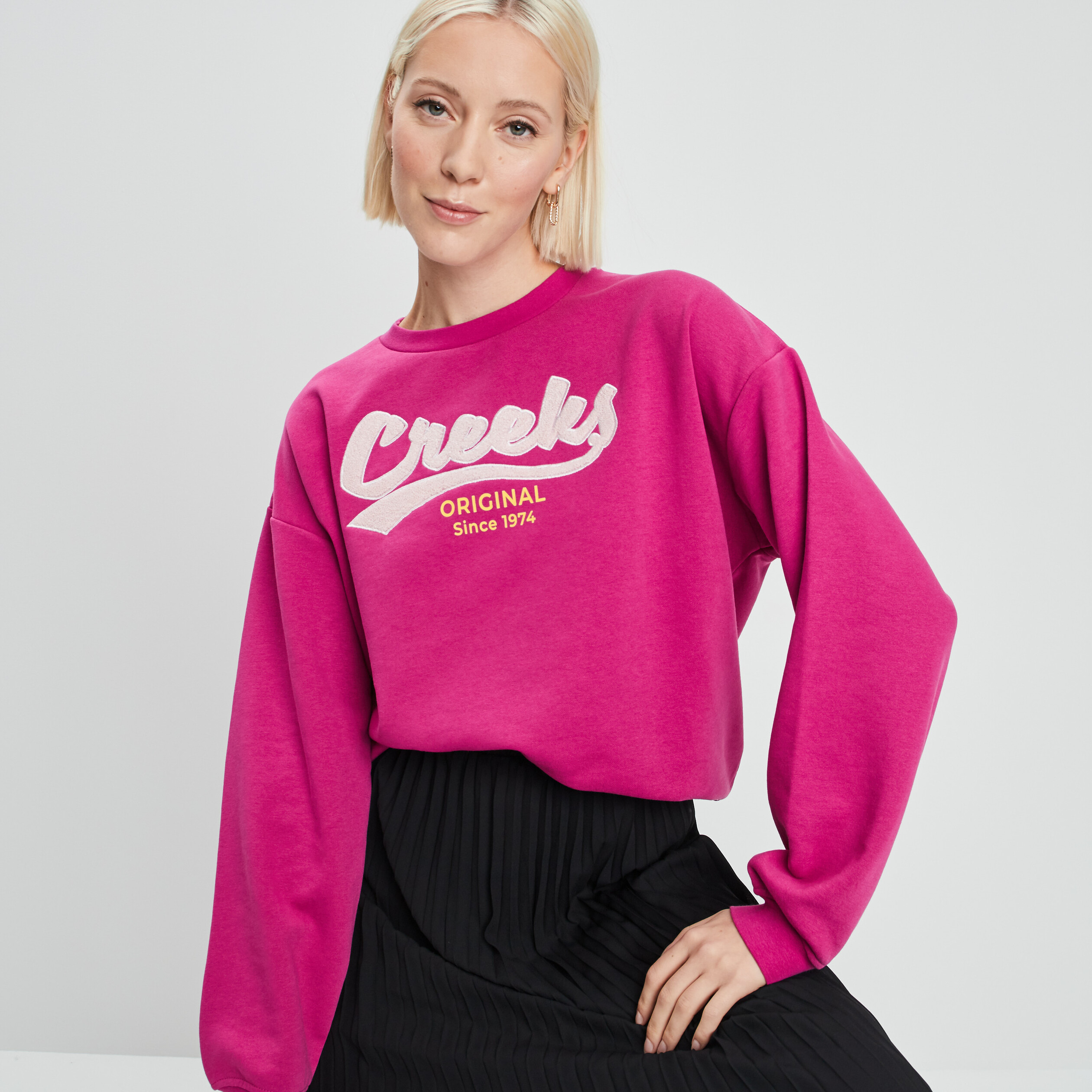 Sweat col rond Creeks rose fushia femme | La Halle