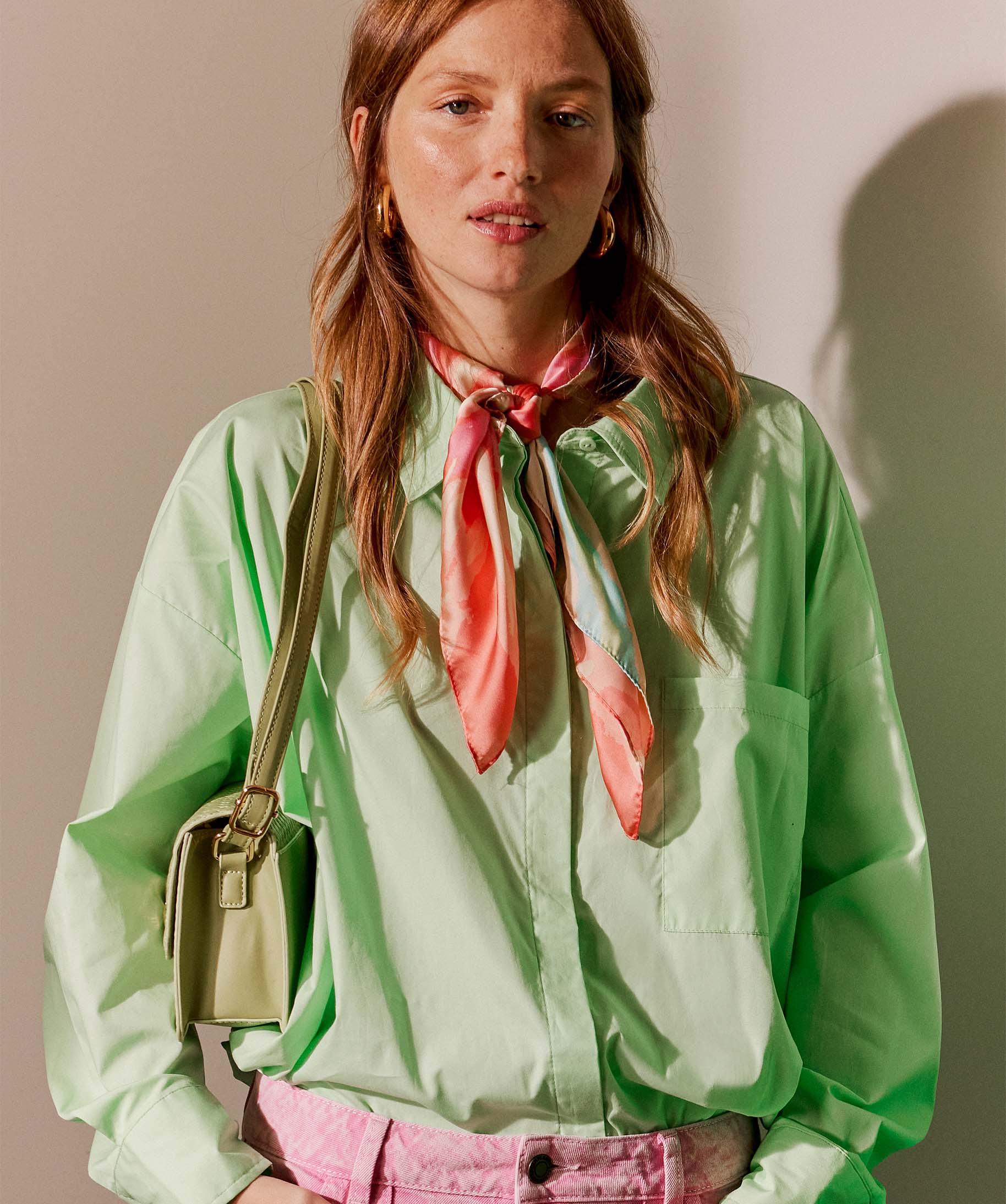 Chemise femme coupe oversize avec poche poitrine vert | GEMO
