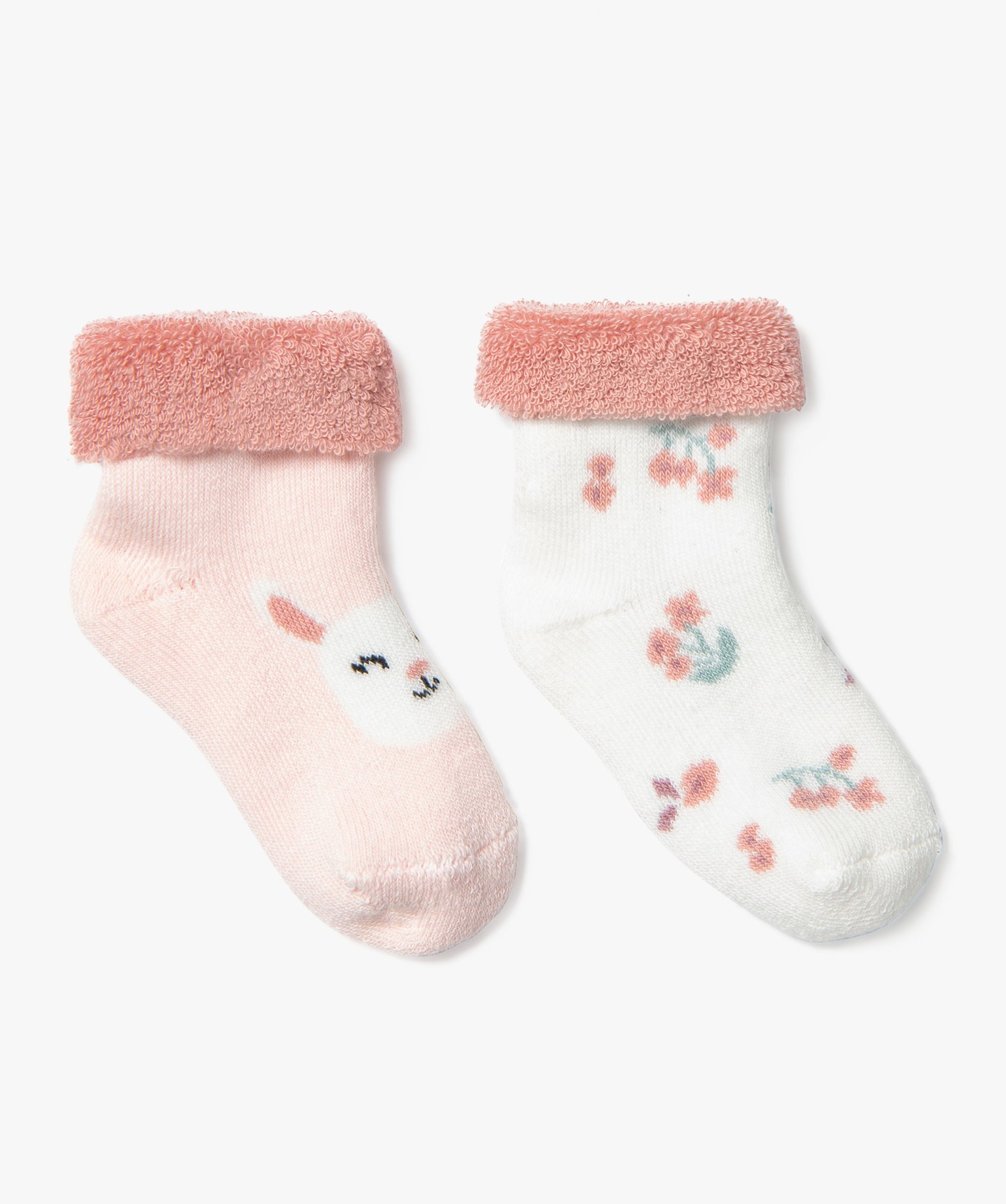 Chaussettes bébé en maille bouclette imprimée (lot de 2) rose | GEMO
