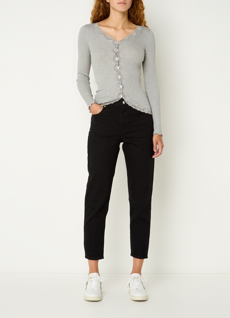 Rosemunde Babette ribbed cardigan in silk blend with lace details
