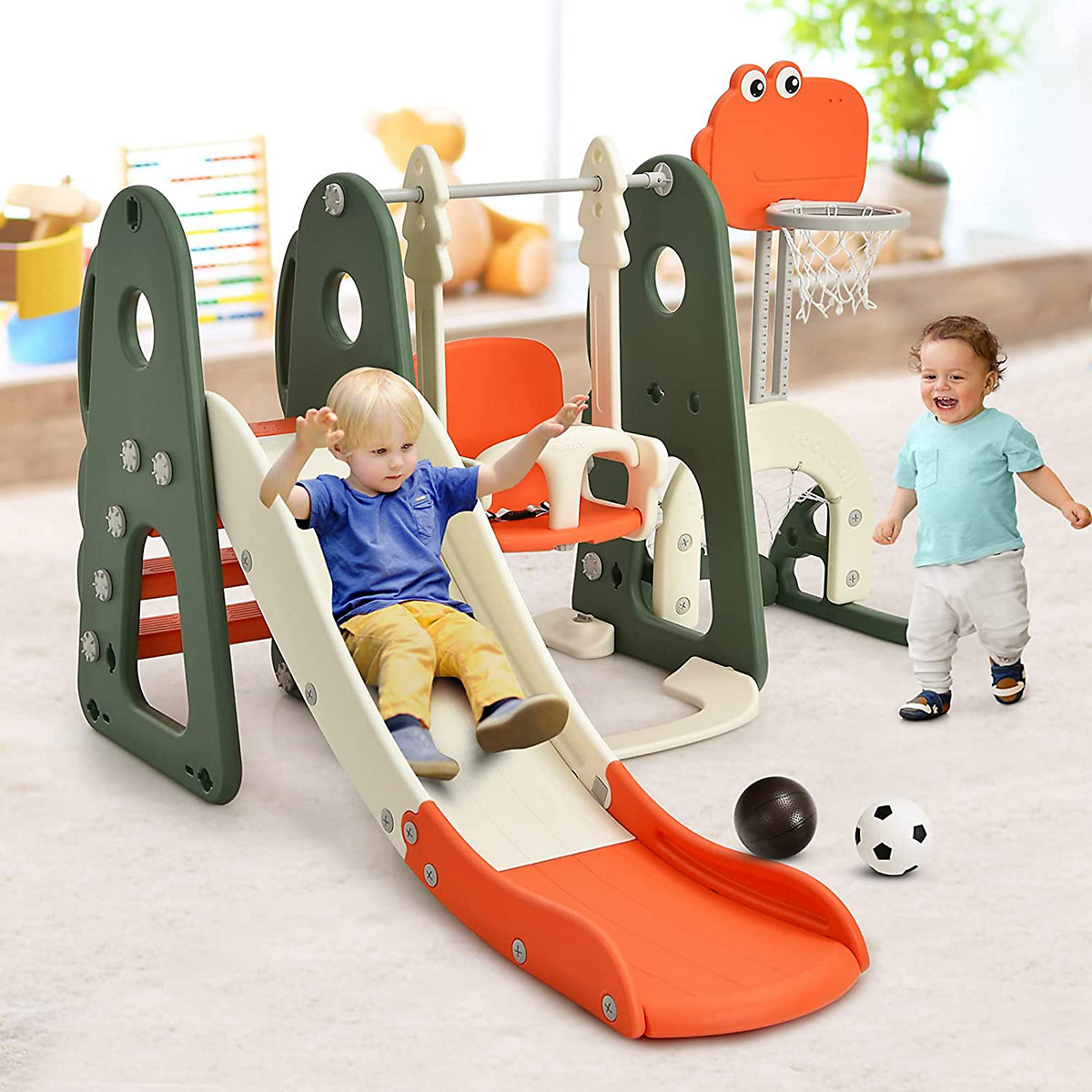 Rutsche 6 in 1 Spielplatz mit Schaukel & Fußballtor & Golfloch