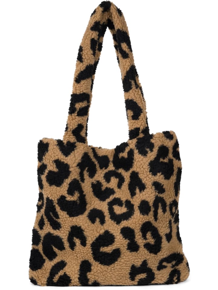 styleBREAKER Teddyfell Schultertasche mit Leo Muster in Braun-Schwarz günstig kaufen onesize