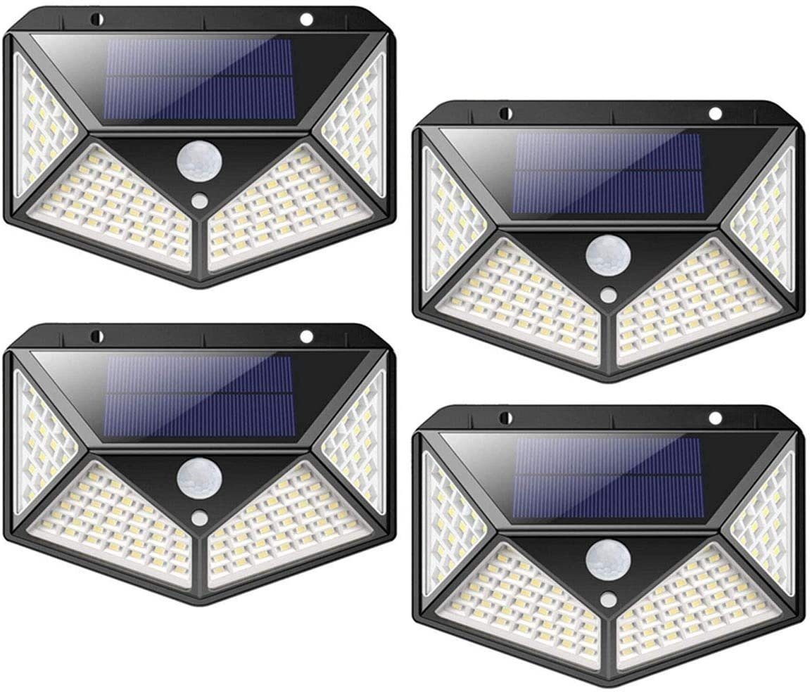 MULISOFT LED Solarleuchte 4 Stück Wandleuchte mit Bewegungsmelder, 270 ° Vierseitige Beleuchtung, 100 LED Solar Aussenleuchte für Außen LED Gartenleuchte Gartenstrahler