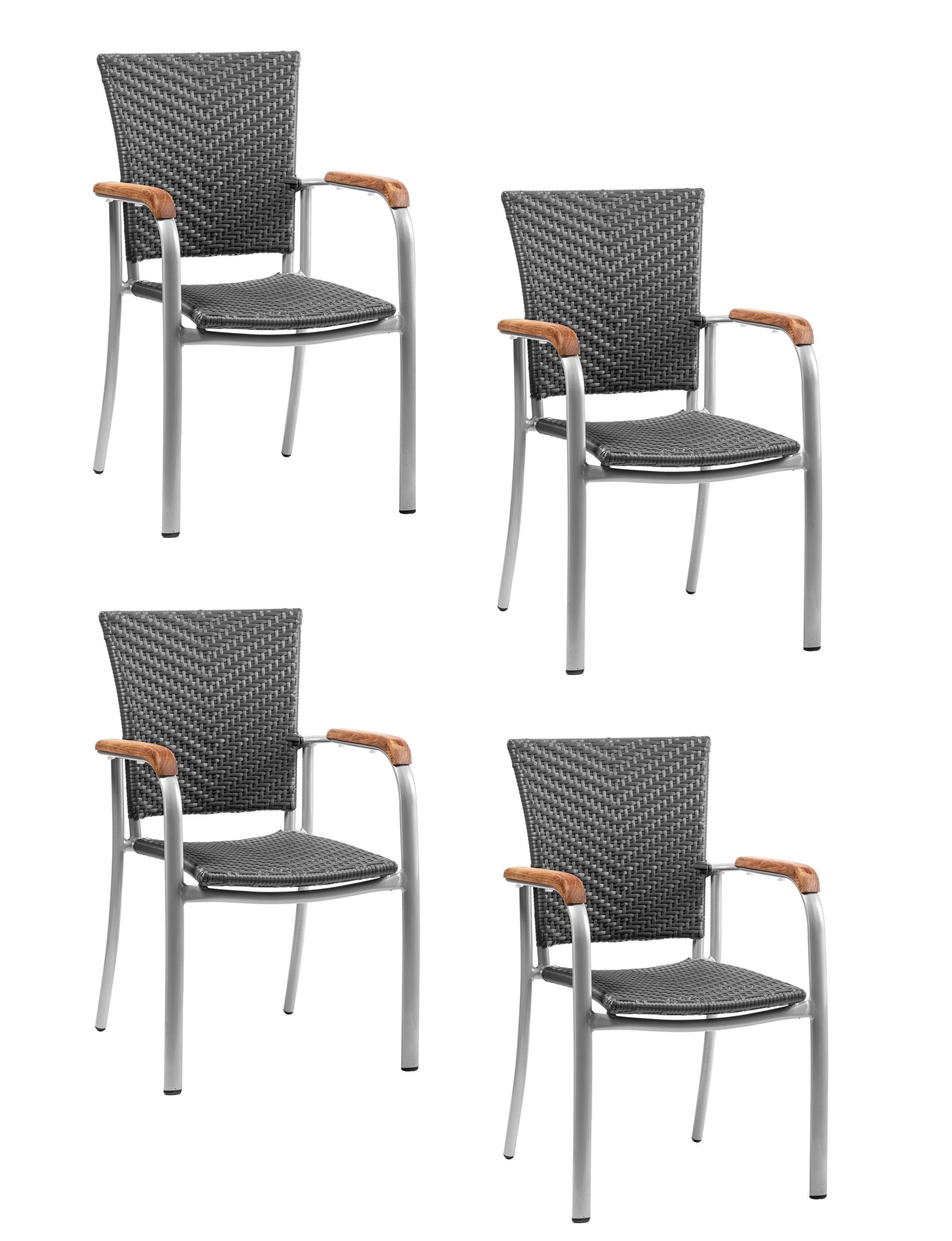 Konway Stapelstuhl ARUBA (4 St), 4x KONWAY® ARUBA Stapelsessel Schiefergrau Polyrattan Sessel