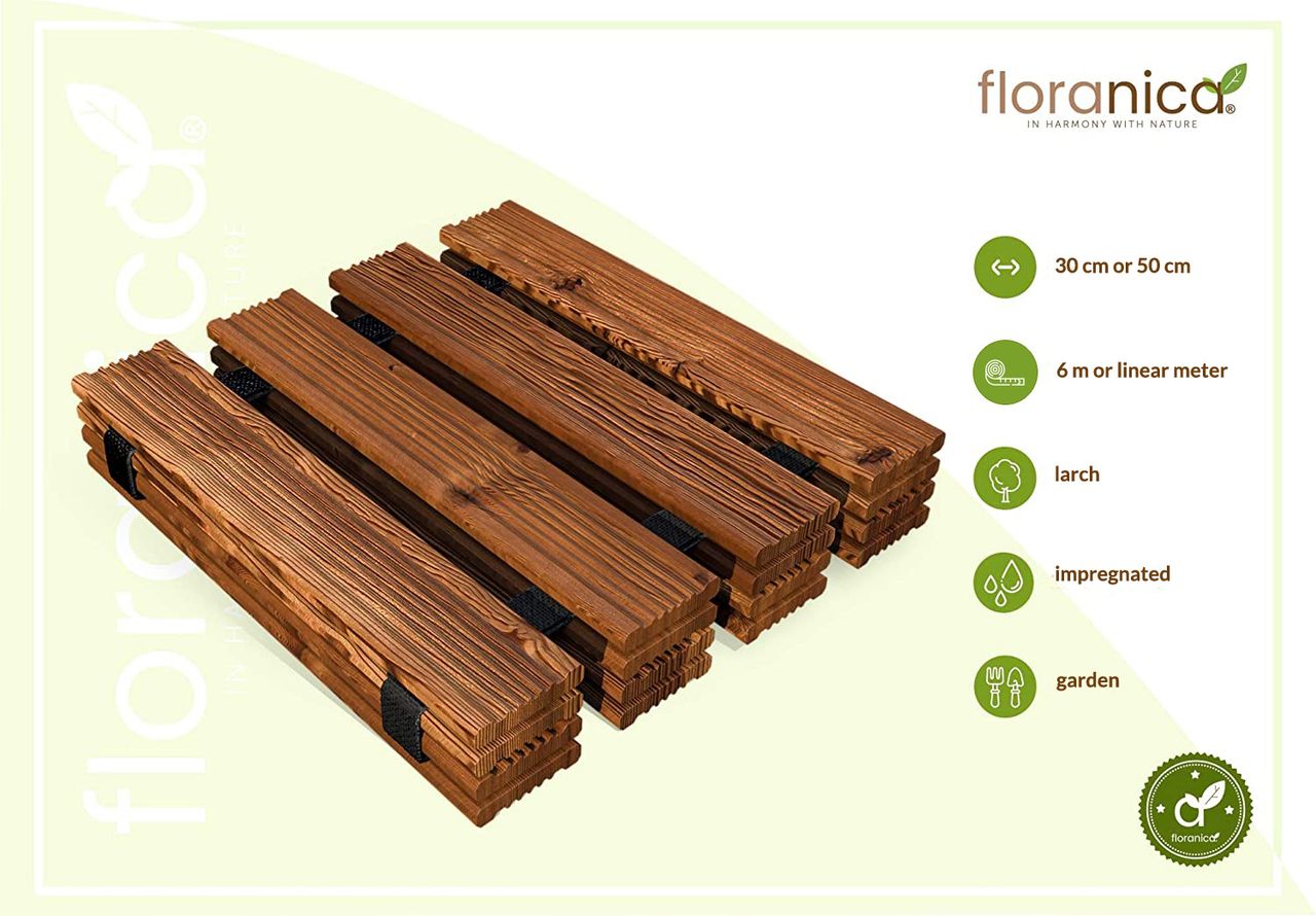 Pemicont Floranica Gartenweg Rollweg Garten Holz Holzweg Lärchenholz Gartenrollwege Trittstein für garten gehwegplatten gartenplatten balkon