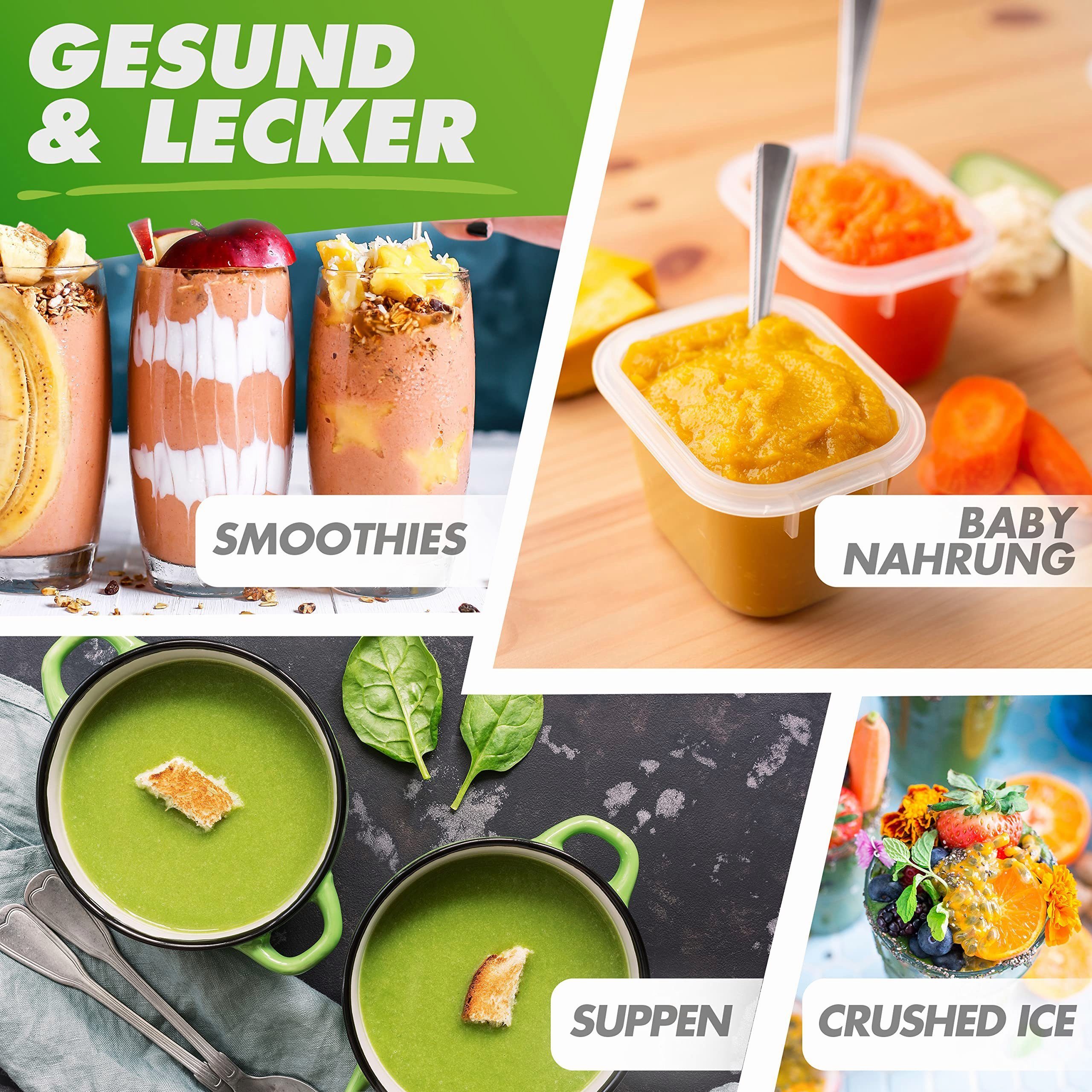 Tisoutec Standmixer Standmixer,VitaBoost Mixer,Edelstahl Silber Glas Smoothie Mixer Maker, 450,00 W, Ice Crush Funktion,Milchshaker Blender 1,5 L Glasbehälter,Eiscrusher