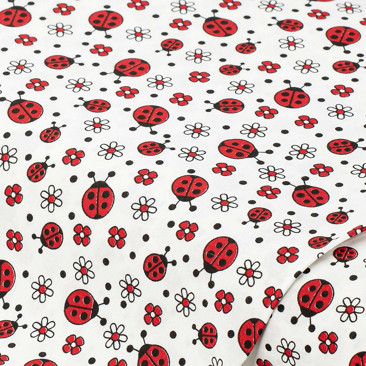 Baumwollstoff Marienkäfer & Blumen 
