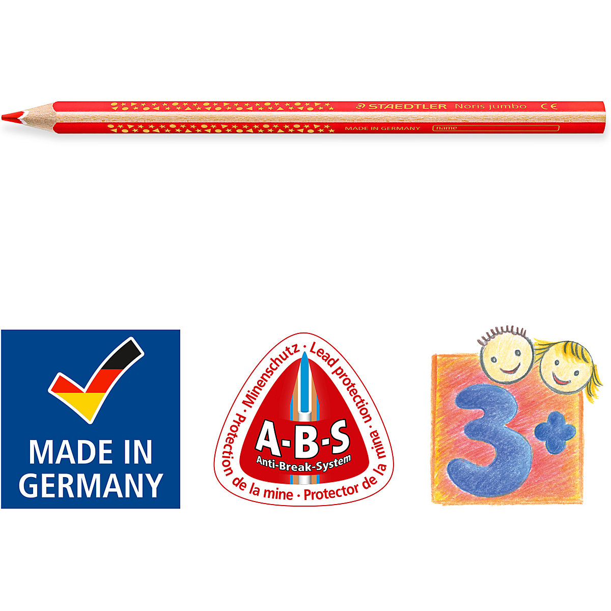 Dreikant-Jumbo-Buntstifte Noris® , 10 Farben, inkl. Bleistift & Radierer