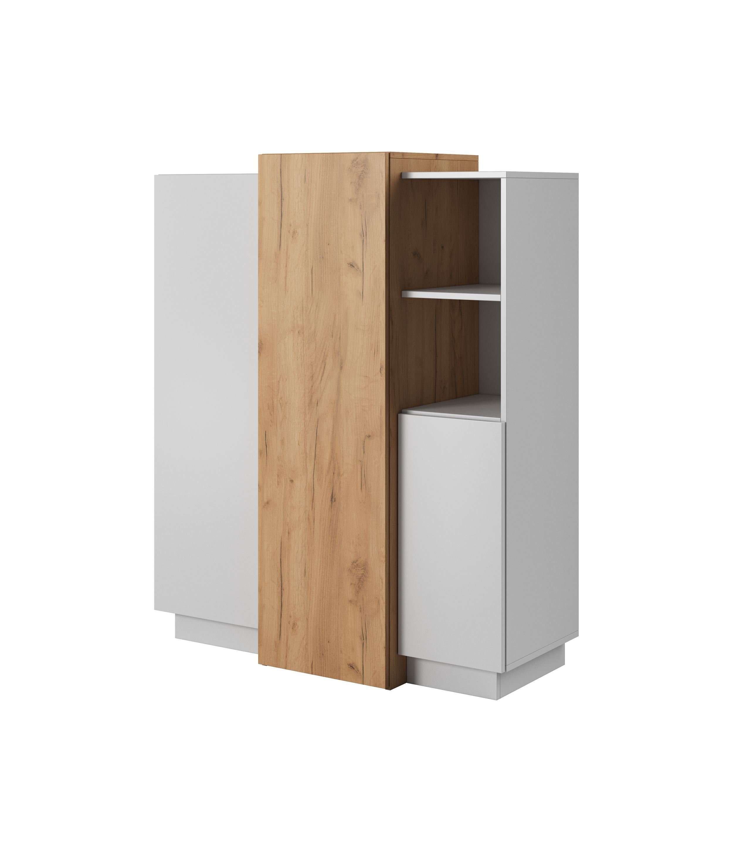 Furnix Wohnwand GLANCI Mediawand Möbel-Set 4-teilig weiß, (Komplett-Set, besteht aus TV Schrank, Wandregal, 2 Hängeschränken und einer Kommode), pflegeleicht, Gesamt: B330 x H133,5 x T45 cm
