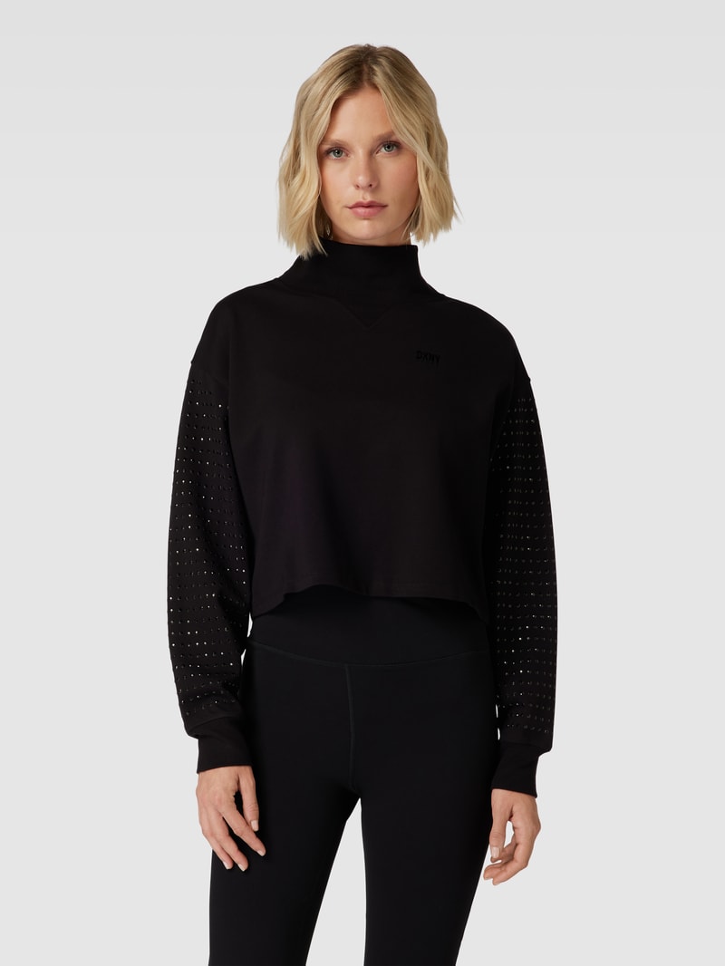 Cropped Sweatshirt mit Applikationen Modell 'RHINESTONE' in schwarz
