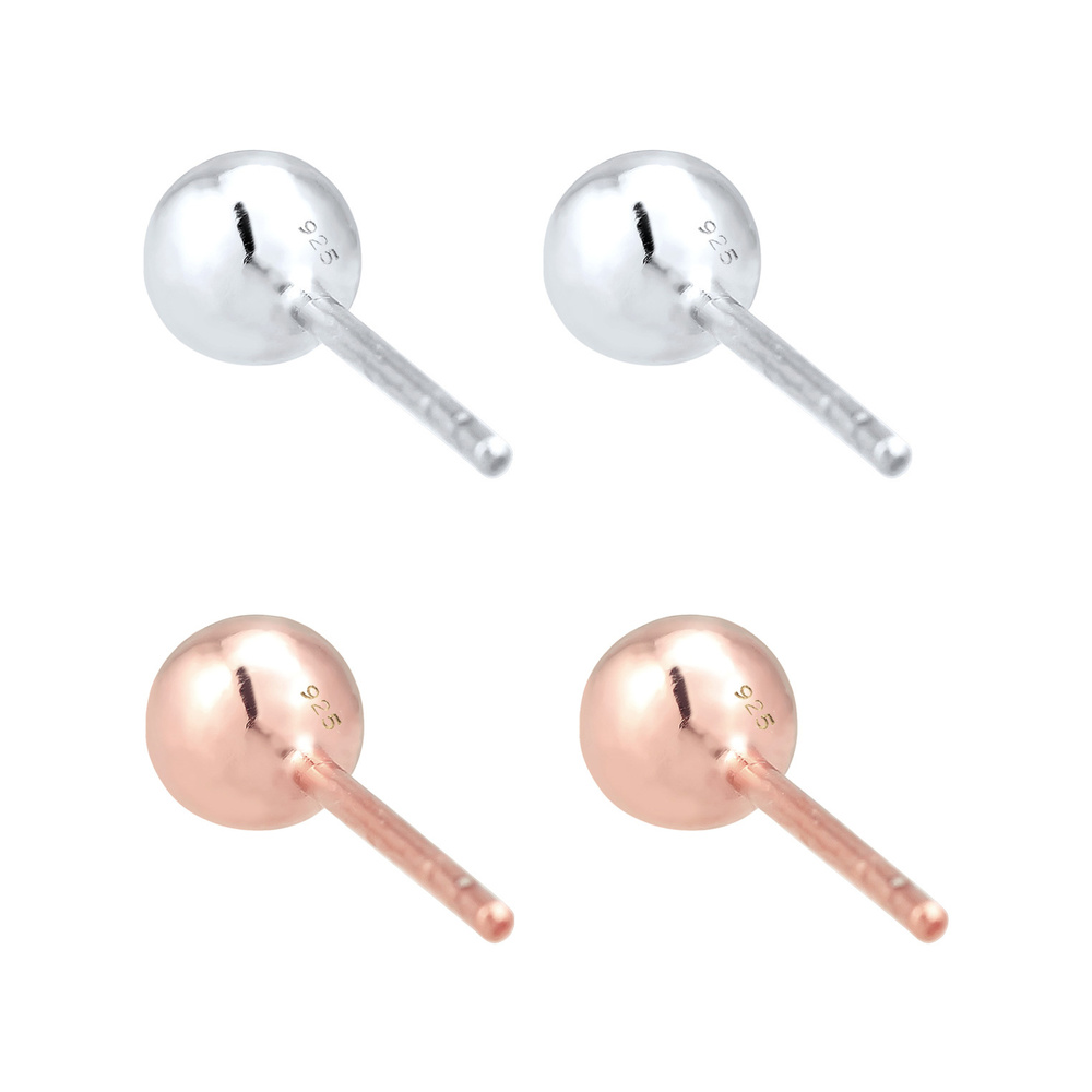 Elli Elli Boucles d'Oreilles Set Basic Minimal Bi-Couleur Clous d'Oreille Femme - (925 Boucles d'oreilles