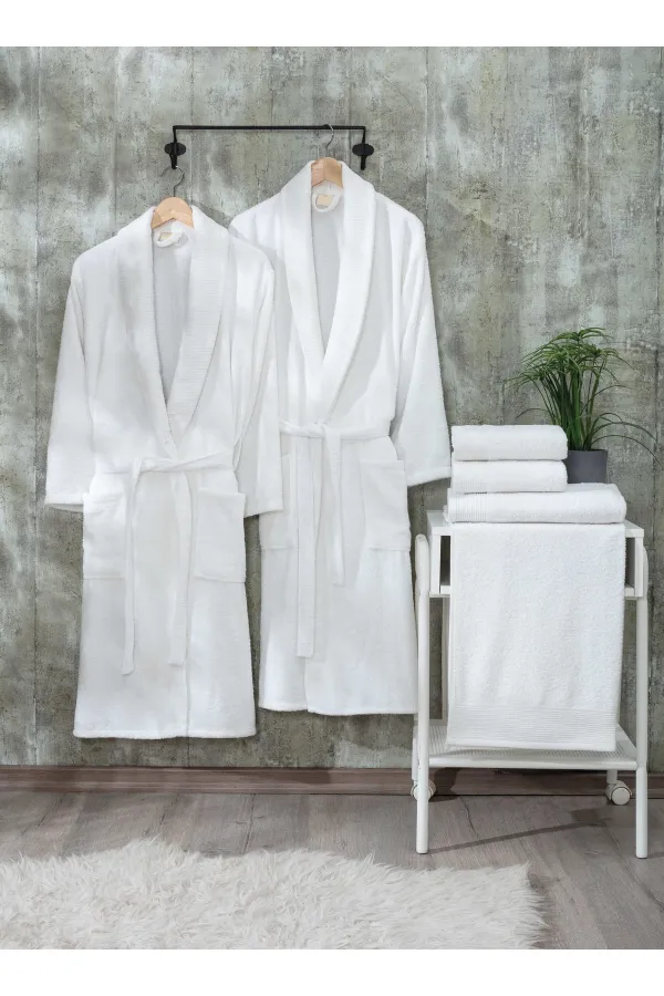 Güvenal  Esinti 12-teiliges Familien-Bademantel-Set aus natürlich gemusterter Baumwolle mit Box | Bademantel | Bademantel-Set | Mitgift festgelegt