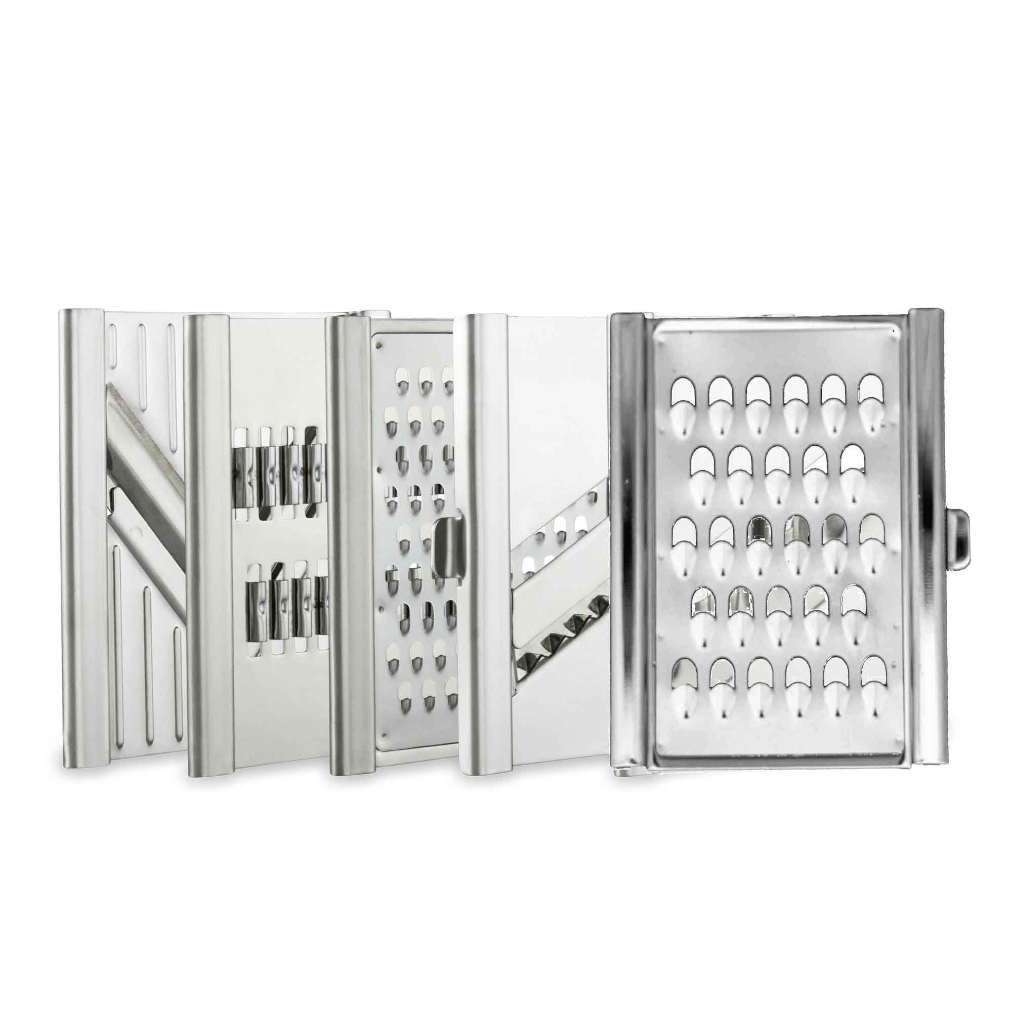 Muxel Gemüsehobel Muxel Gemüse-Hobel (Vierfachhobel) Mega-Set mit 5 zusätzlichen Einsätz, Edelstahl, (Hobelset, 10-St), Zackenklinge schneidet in beide Richtungen