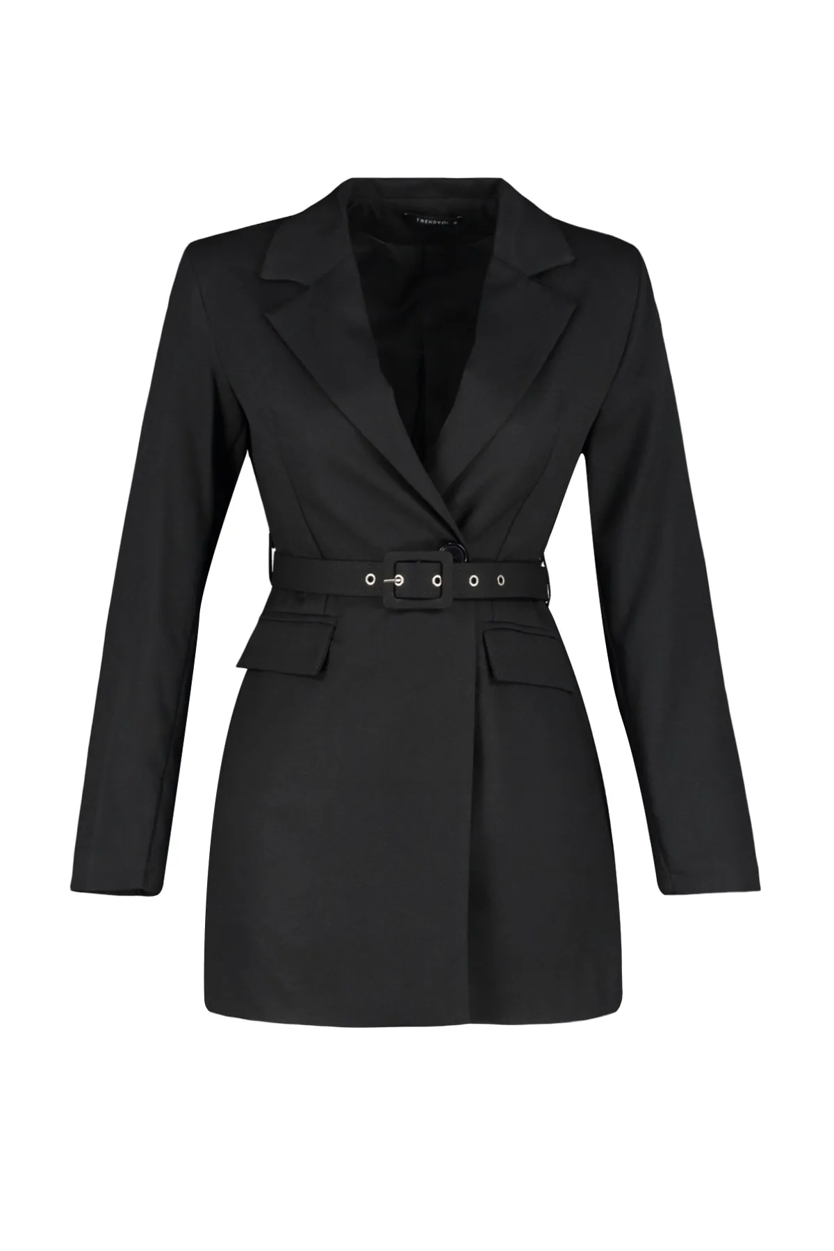 Trendyol Modest  Schwarze, gefütterte Webjacke mit Gürtel TCTSS23CK00007