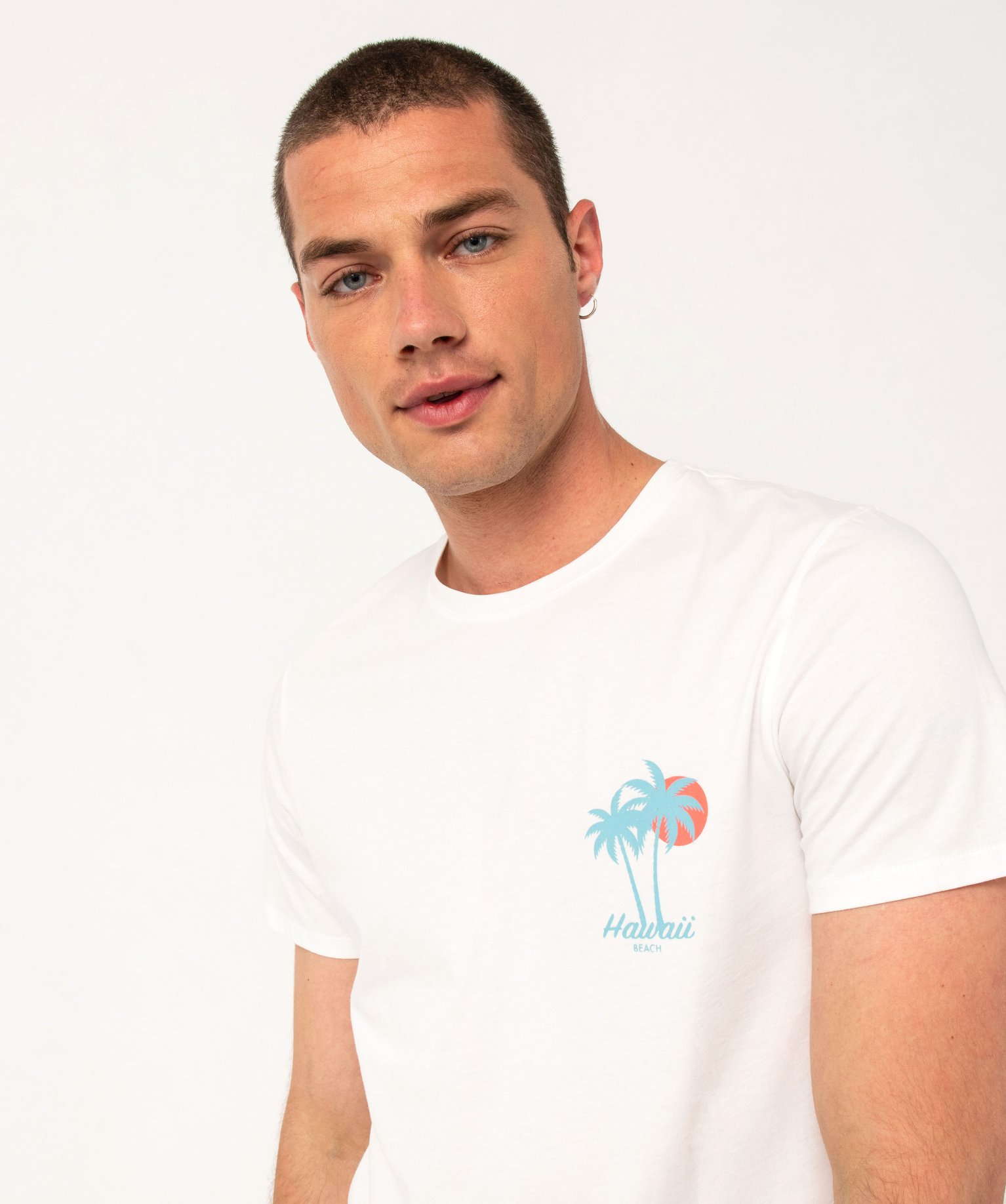Tee-shirt à manches courtes avec motif palmiers homme blanc | GEMO