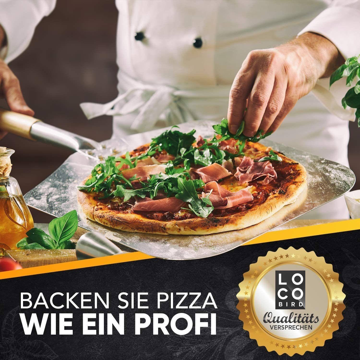 Sidorenko Pizzastein Backstein für Backofen & Gasgrill inkl. Pizzasschieber - 3er Set - Pizzastein rechteckig aus Cordierit für knusprigen Pizzaboden wie vom Italiener, Pizzaschieber und Rezeptbuch, Cordierit