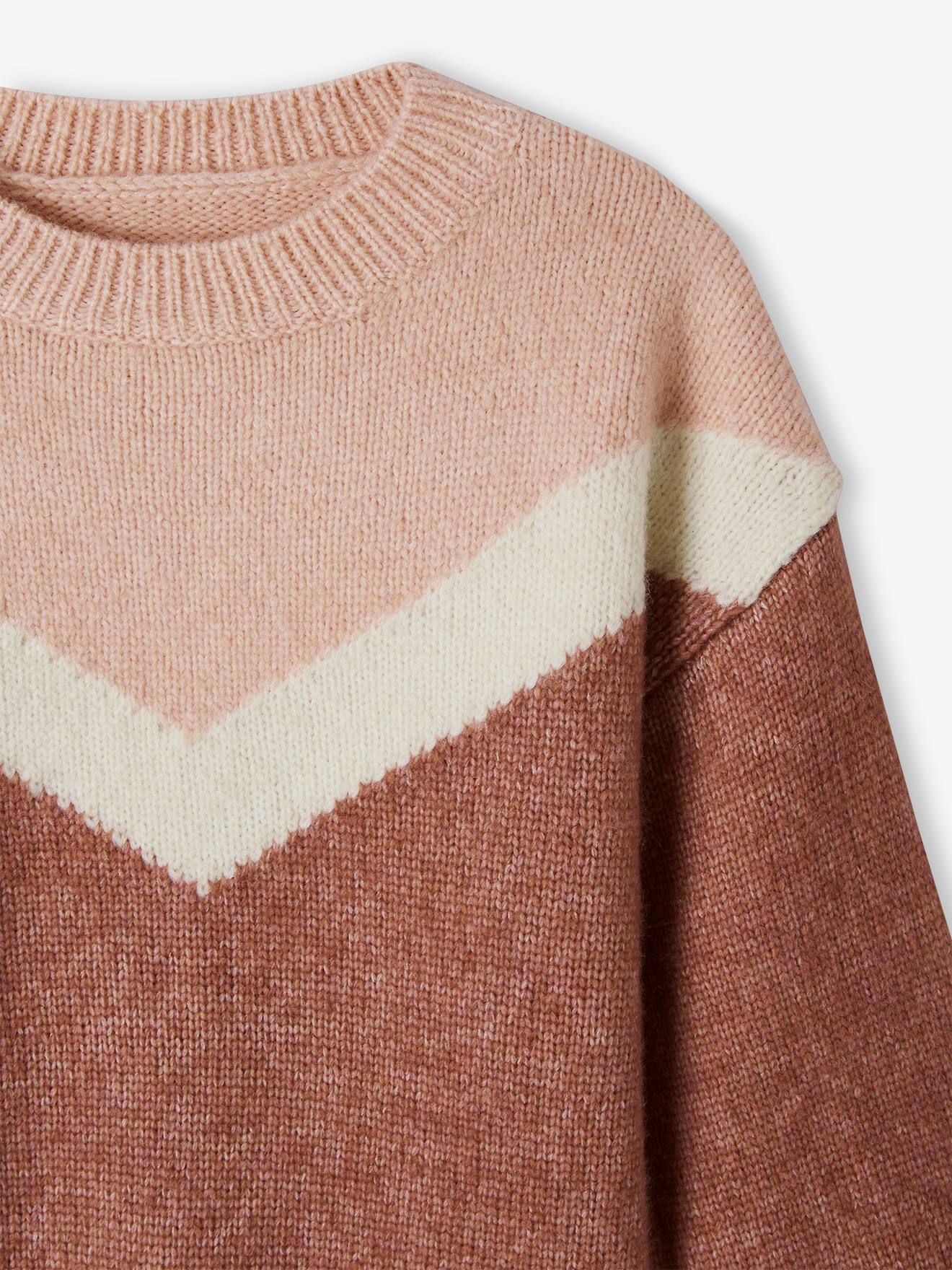 Vertbaudet Mädchen Pullover, Colorblock - grau meliert