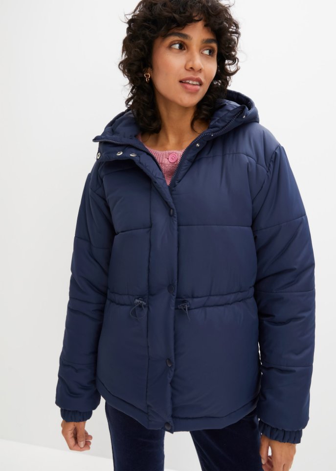 Verkürzte Steppjacke mit Kapuze und Taillenregulierung
