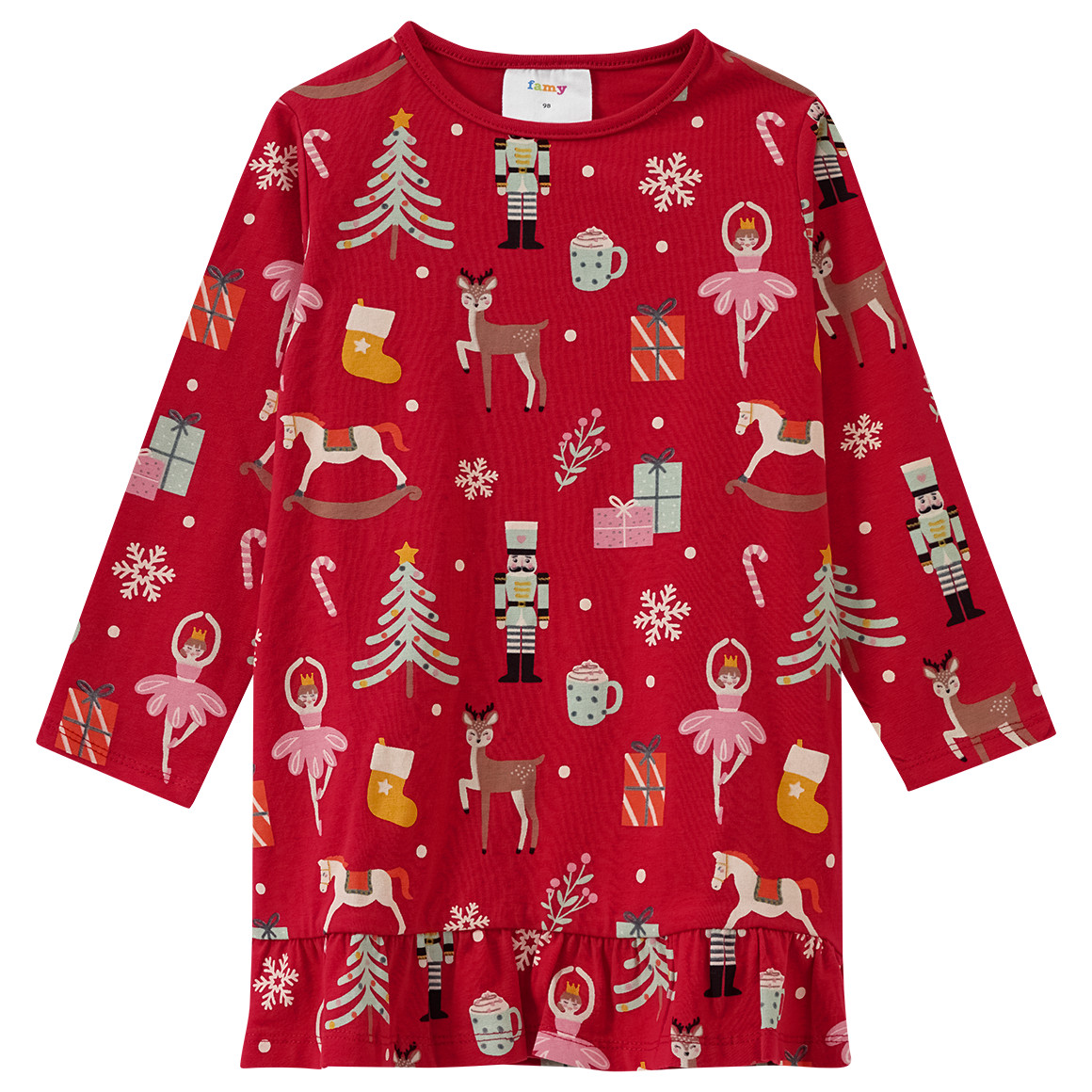 Mädchen Weihnachtsshirt mit bunten Motiven rot