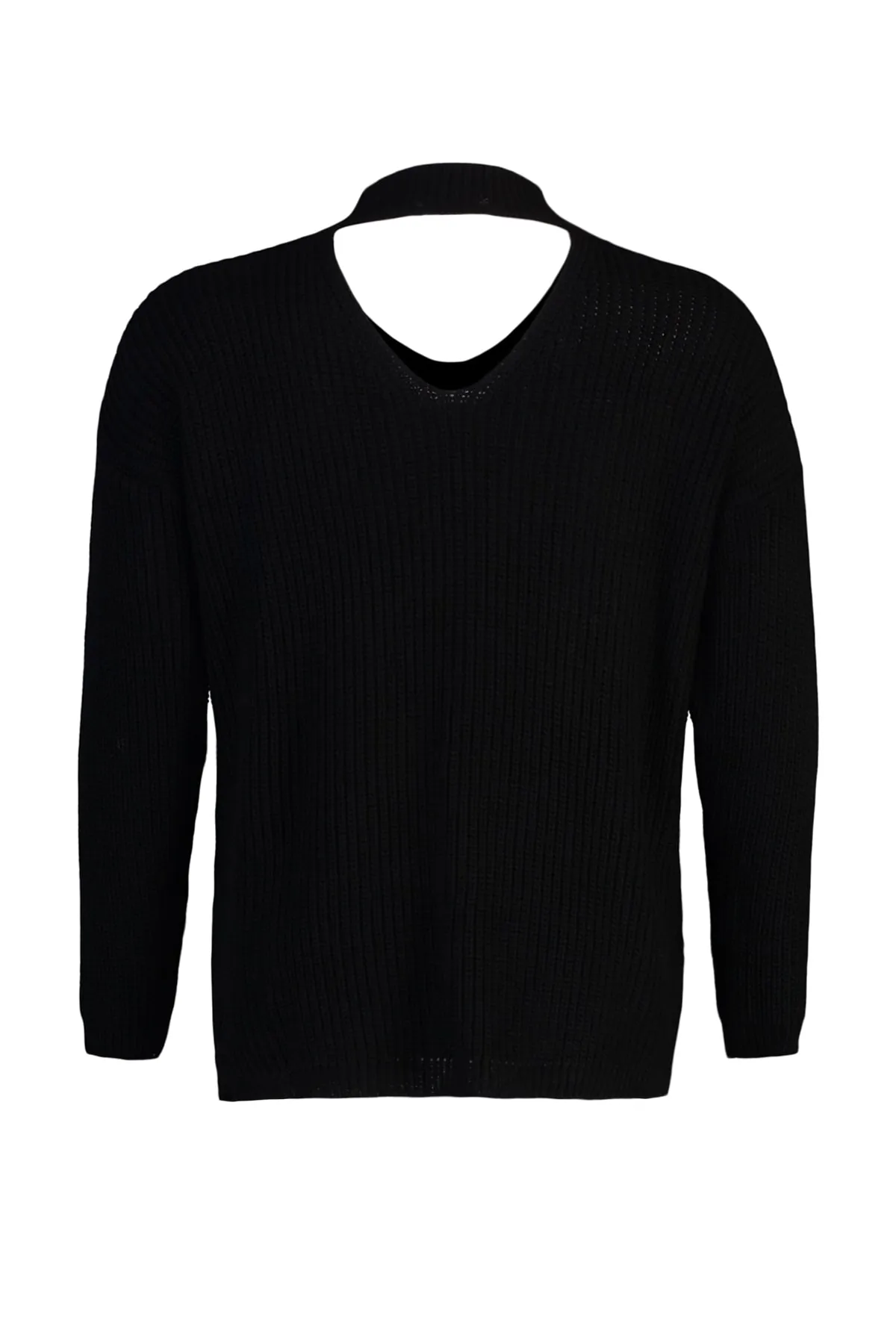 Trendyol Curve  Schwarzer, detaillierter Strickpullover mit Kragen TBBAW23AN00020
