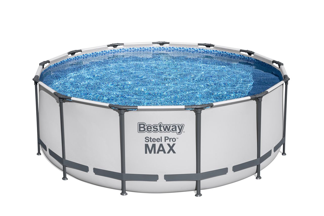 Bestway Steel Pro MAX™ Frame Pool Komplett-Set mit Filterpumpe Ø 396 x 122 cm, lichtgrau, rund