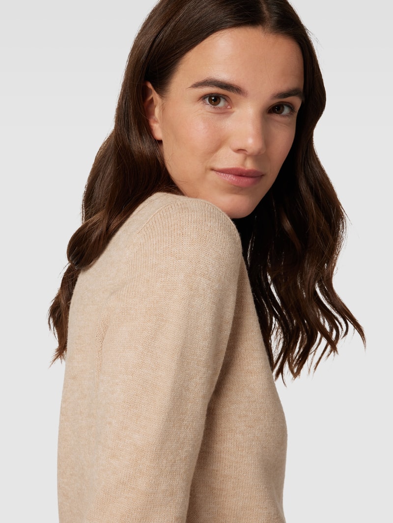 Strickpullover mit Stehkragen in beige meliert