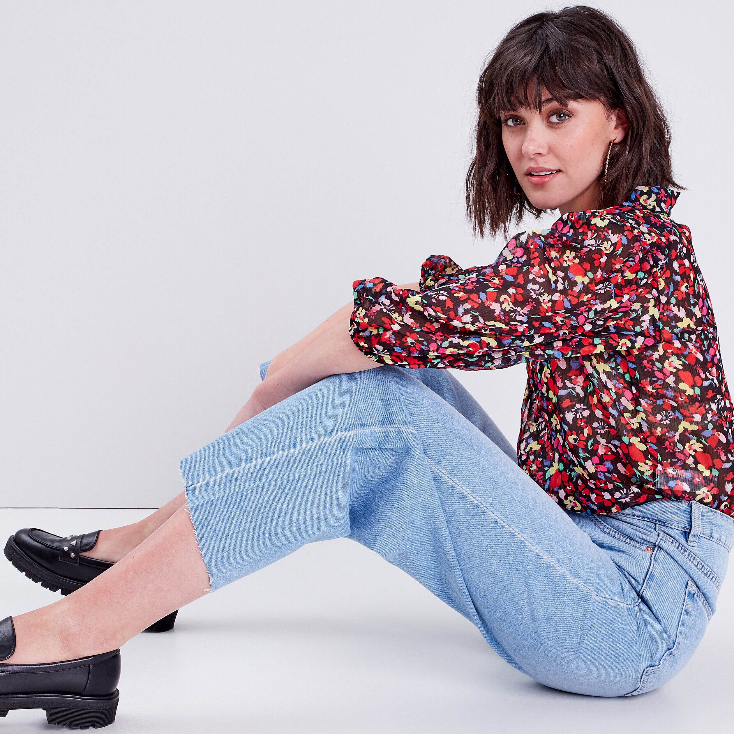 Jeans wide leg 7/8ème denim bleach femme | Cache Cache
