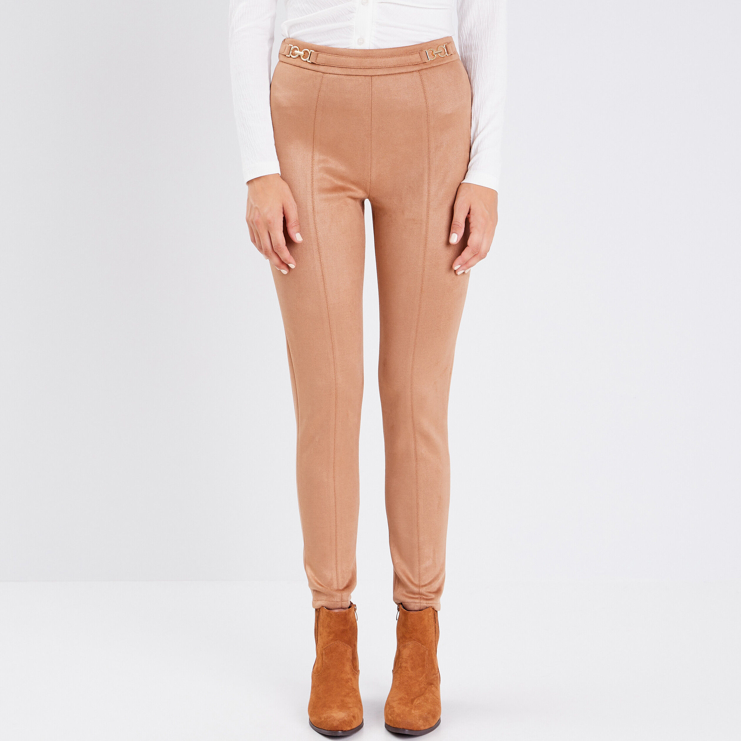 Pantalon legging suédine marron clair femme | Cache Cache