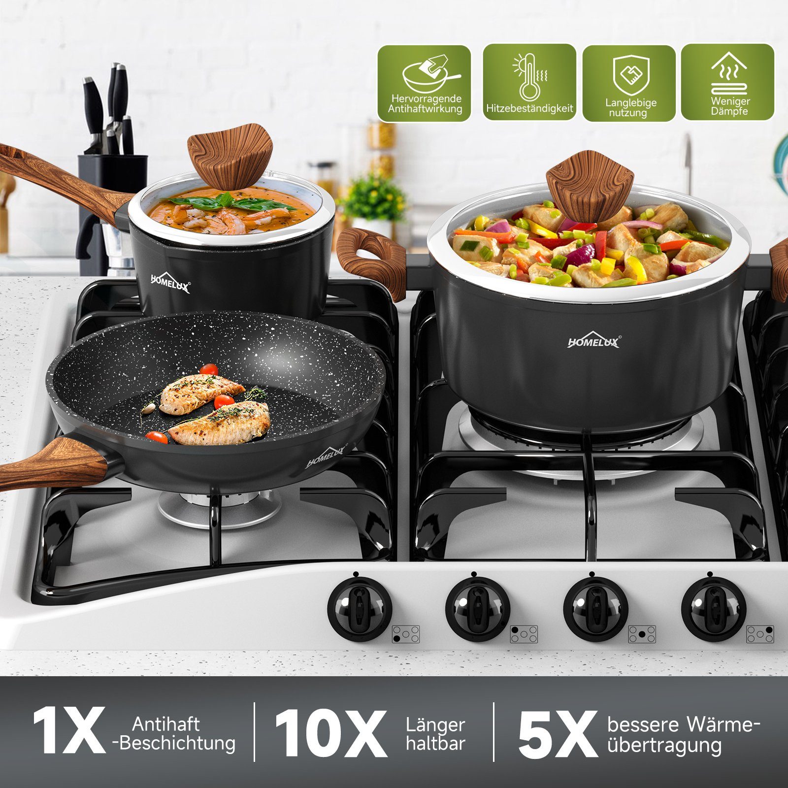 HOMELUX Topf-Set 15tlg Induktions Töpfe Set, Aluminiumguss Kochtopfset mit Deckel, Aluminium (15-tlg., Topfset/Pfannensets), induktionsgeeignet