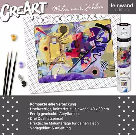 CreArt Leinwand ART Collection: Gelb, Rot, Blau (Kandinsky) - Malen nach Zahlen für Erwachsene