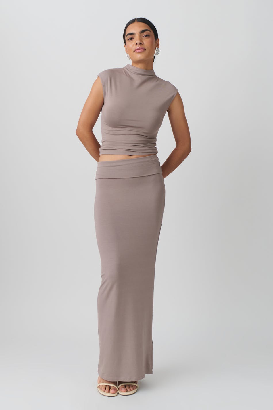 Soft touch folded maxi skirt