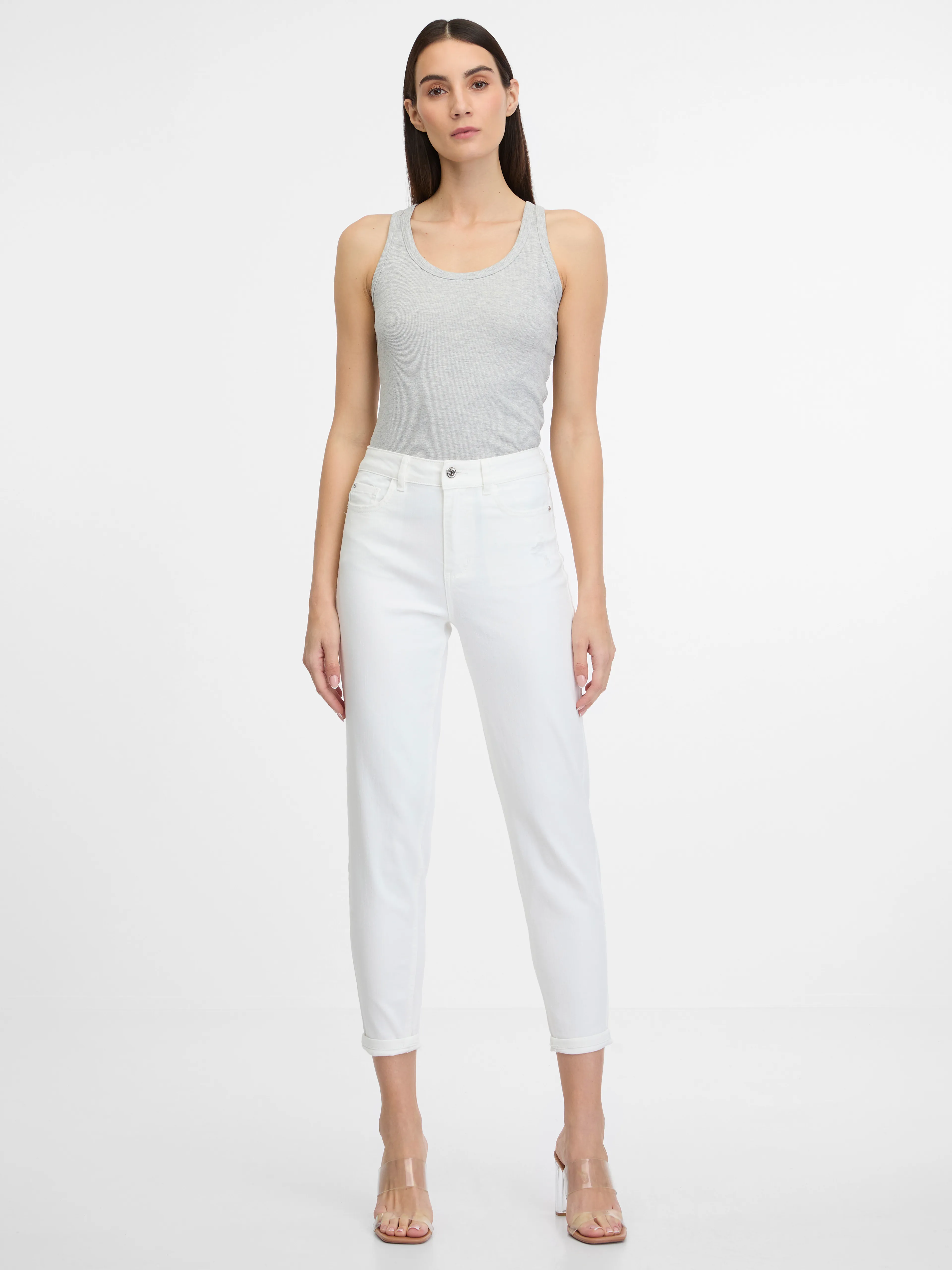 Weiße Cropped Mom Fit Damenjeans ORSAY