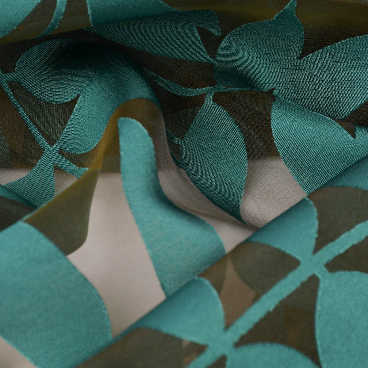 Meterware Rasch Textil Stores Ausbrenner Sri Lanka Blätter petrol bronze 300cm, halbtransparent, Viskose, überbreit