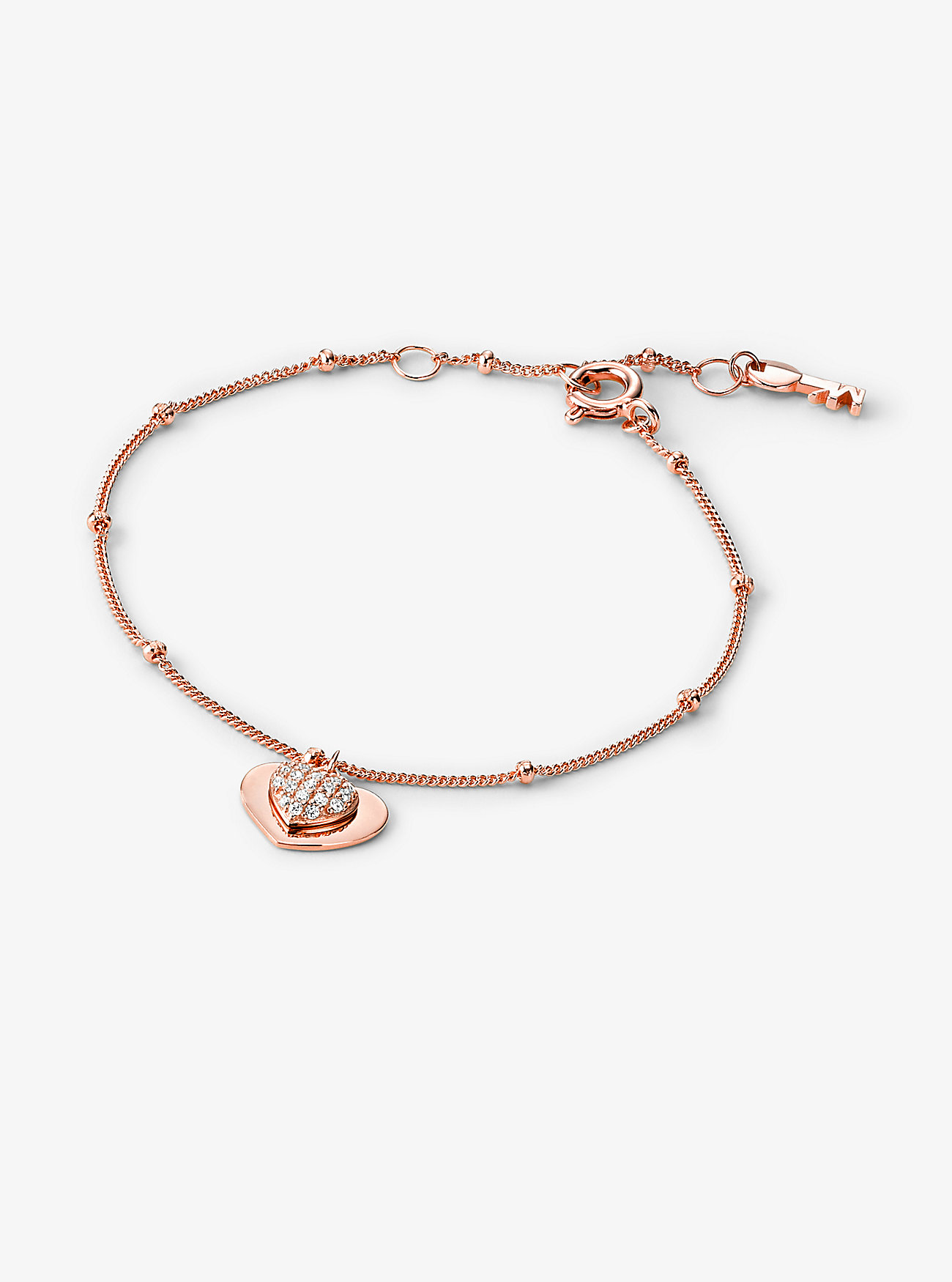 Precious Metal-Plated Sterling Silver Pavé Heart Bracelet - ROSE GOLD