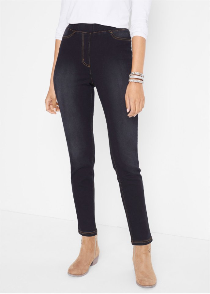 High Waist Jeggings aus leichter, elastischer Thermoqualität mit Bequembund