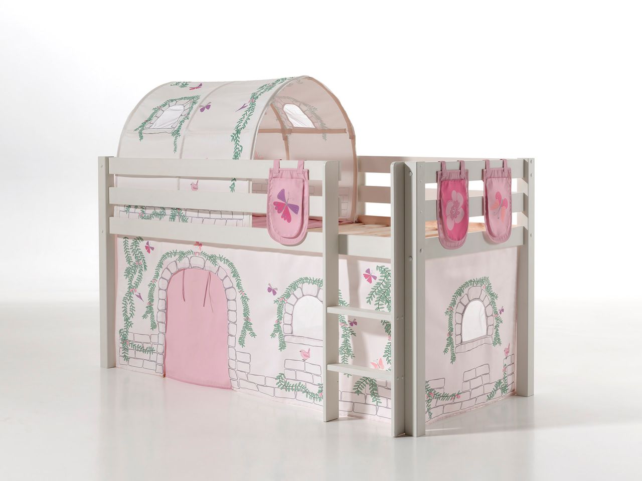 VIPACK Spielbett Pino mit Textilset Vorhang, Tunnel und 3 Taschen 