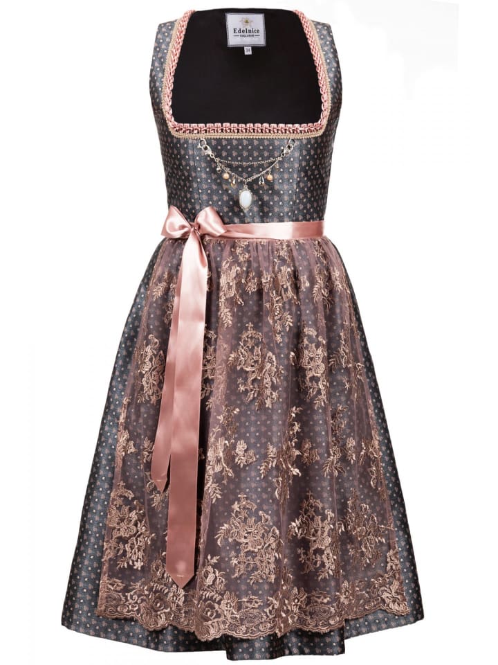 Edelnice Midi Dirndl 2-teilig Béatrice in dunkelgrau, rosa günstig kaufen