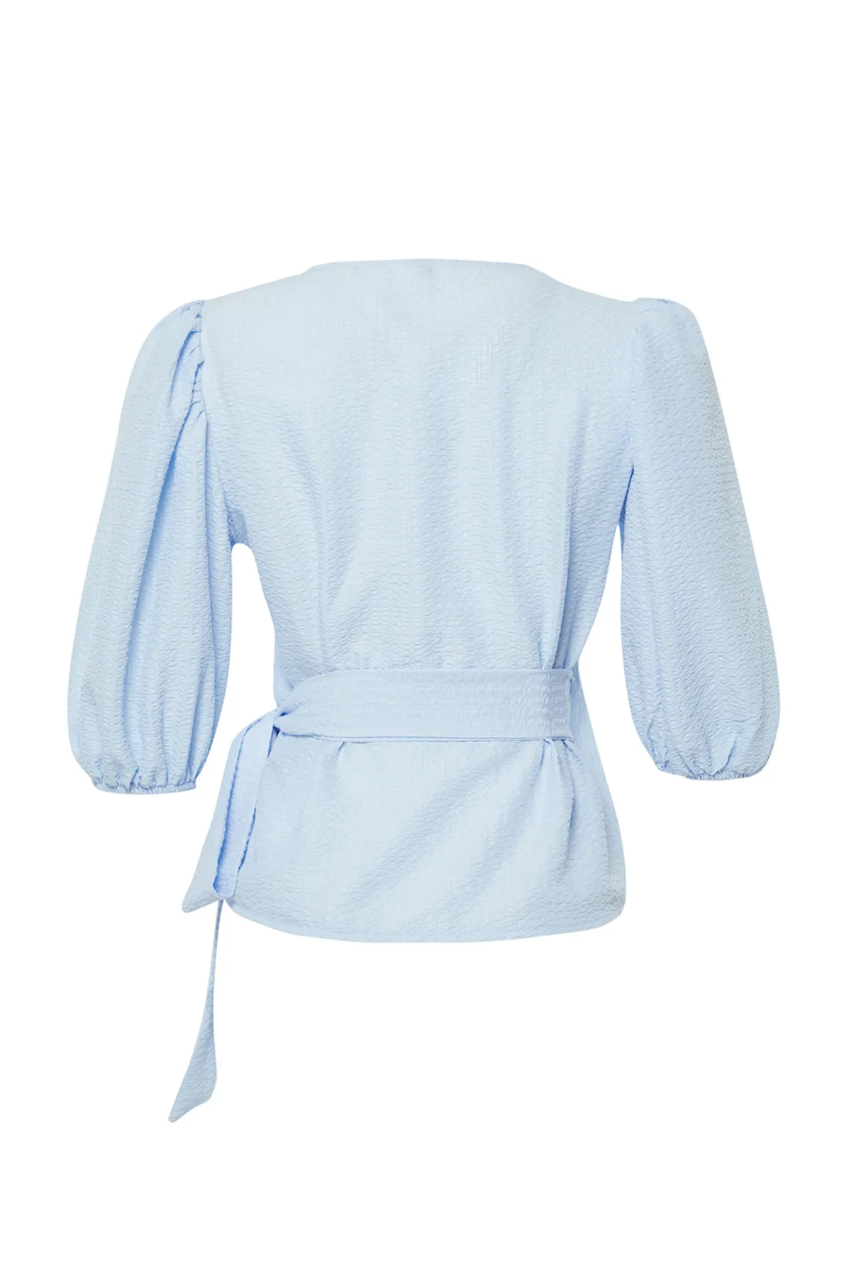 Trendyol Collection  Blaue, zweireihige, mit Schnürung versehene, detaillierte Seersucker-Gewebebluse TWOSS24BZ00345
