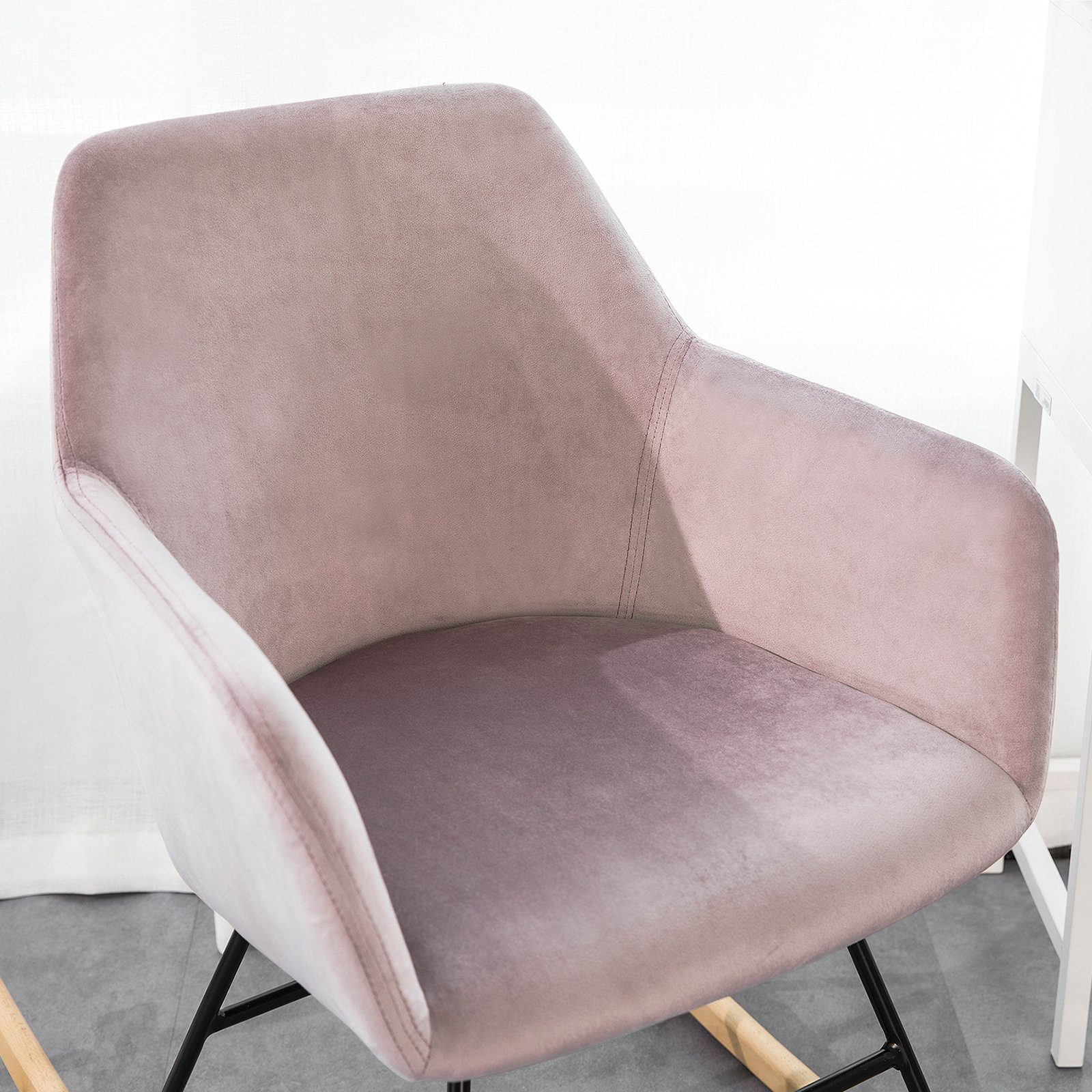 SoBuy Schaukelstuhl FST68, Schaukelsessel Relax Stuhl Sessel aus Samt und Buche Belastbarkeit: 150kg