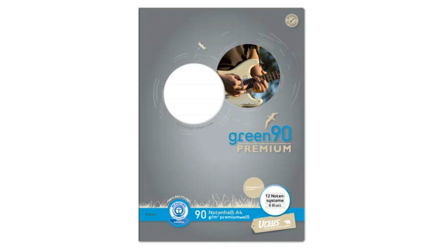 Ursus Green Notenheft A4 8 Blatt Lineatur 14 - 12 Notensysteme