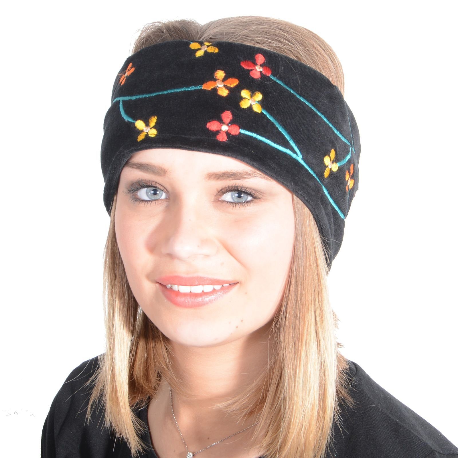 KUNST UND MAGIE Ohrenwärmer Ohrwärmer Dreadtube Damen Flower Stirnband Samt Baumwolle
