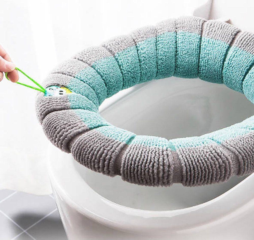 WC-Deckelbezug Toilettensitzbezug mit Tragegriff, verdickt, um Sie warm zu halten Deliana.home, Höhe 20 mm, Wärmendes Material, Winterliche Wärme für Ihr Zuhause, Polyester-Faser, 1, Geeignet für die meisten Toiletten, geeignet für alle Jahreszeiten