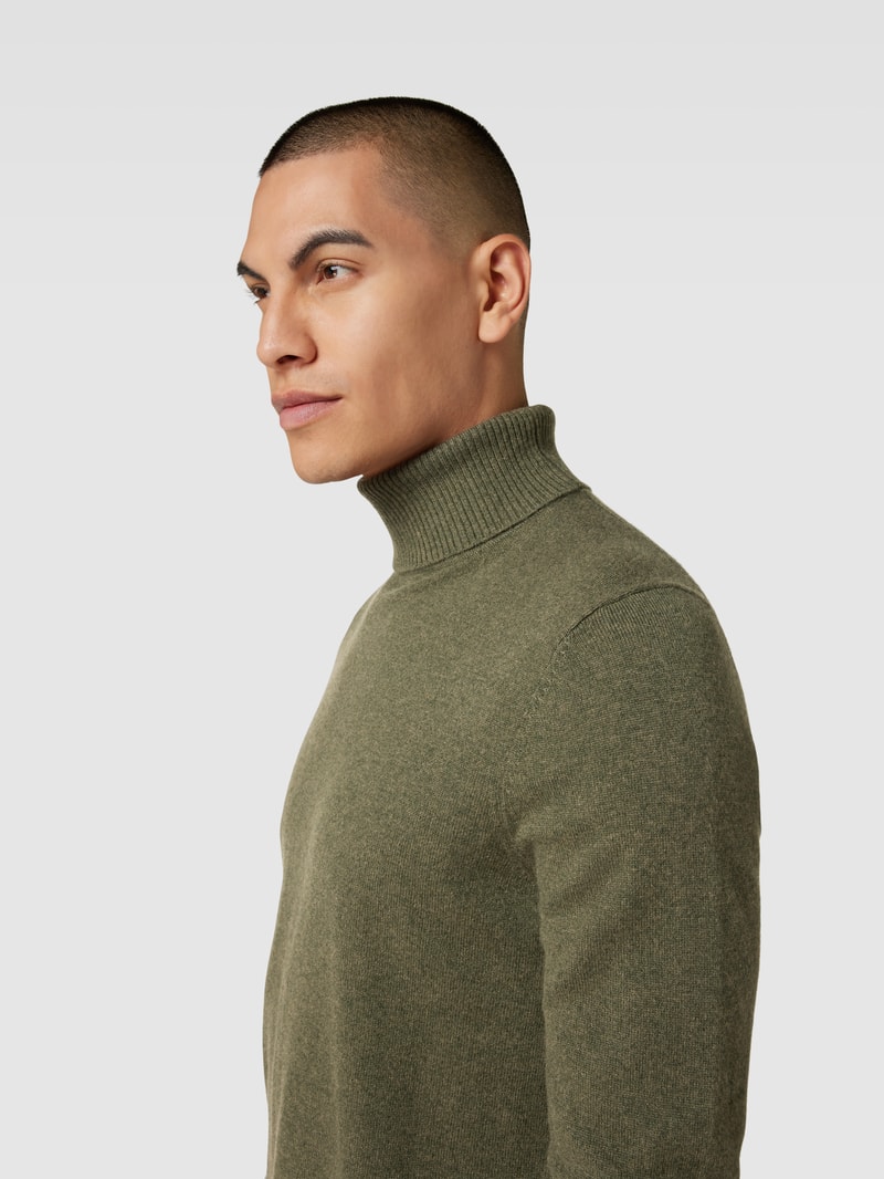 Strickpullover mit Rollkragen aus Kaschmir in olivgrün meliert