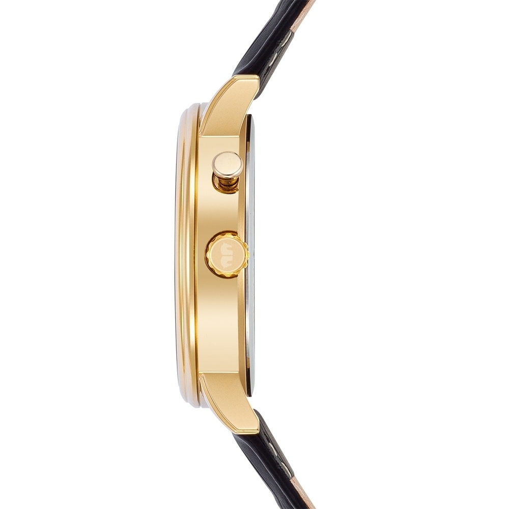 Rhodenwald & Söhne Multifonctions Moontime II Or jaune Cuir véritable en Noir Montre