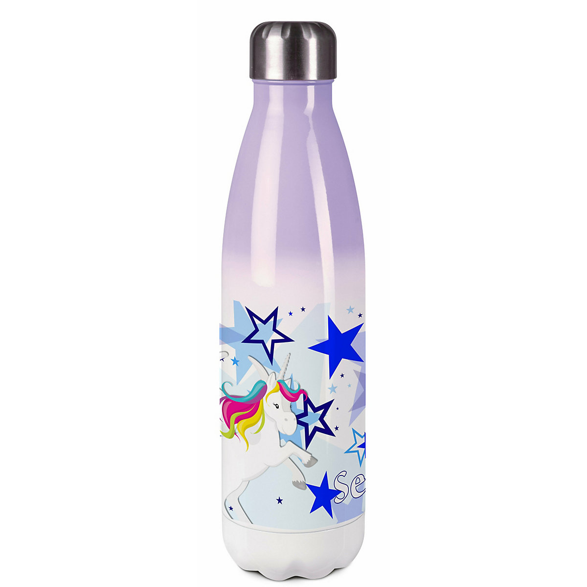Edelstahl Kinder Thermoflasche / Trinkflasche bunt Pegasus Sterne Farbe blau Spülmaschinenfest, Auslaufsicher, Bruchfest, Doppelwandig, Für Heißgetränke geeignet, Mit Deckel, Isoliert