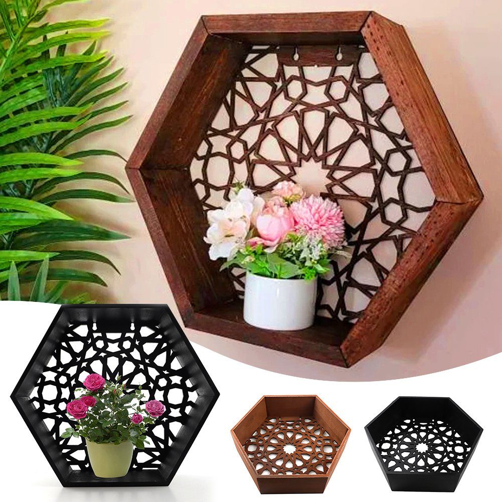 Blusmart Wandhaken Sechseckiger Blumentopfständer Aus Holz, Personalisierter, Hohler